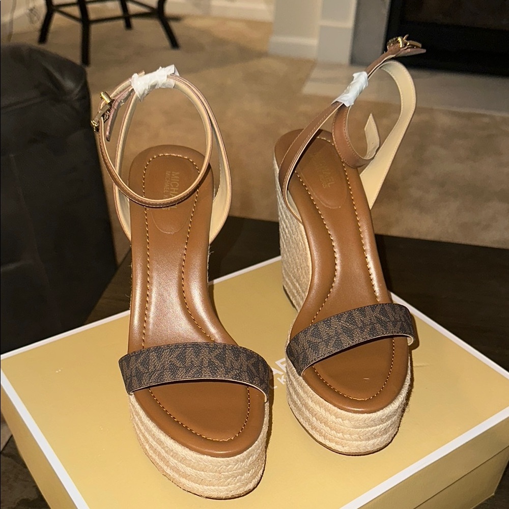 Chic Tan and Brown Wedge Sandals with Ankle Strap